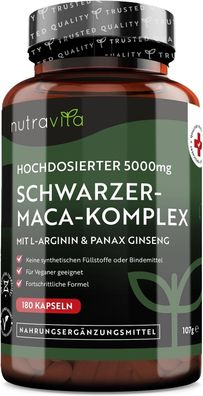 Maca Kapseln Schwarz - Hochdosiert Mit 5000Mg - 180 Vegane Kapseln - Zusätzlich