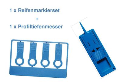 NEU 1 x Reifenprofilmesser Profiltiefenmesser + 1 x Reifenmarkier-Set Blau