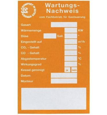 FL Wartungsetiketten Gas selbstklebend, Papier gelb