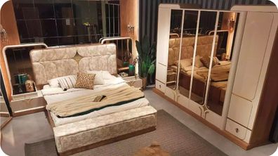 Garnitur Luxus Schlafzimmer Doppelbett Bett Set 4tlg Beige Moderne