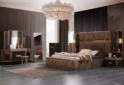 Schlafzimmermöbel Komplette Doppelbett Stoff Beige 7tlg Bett Moderne