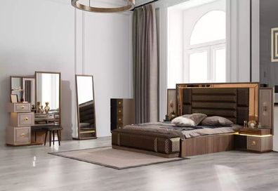 Groß Komplette Schlafzimmermöbel Luxus Doppelbett Stoff Braun 7tlg Neu