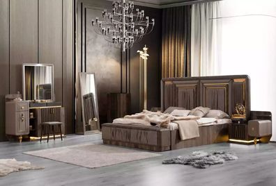 Doppelbett Garnitur Schlafzimmer Luxus Bett Modern Grau 6tlg Design
