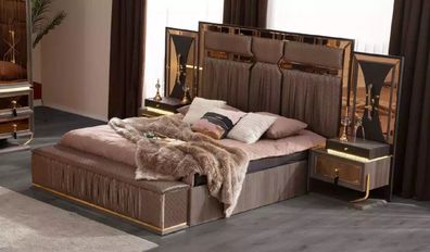 Garnitur Doppelbett Beige Nachttische Schlafzimmer Bett Set 4tlg Bank