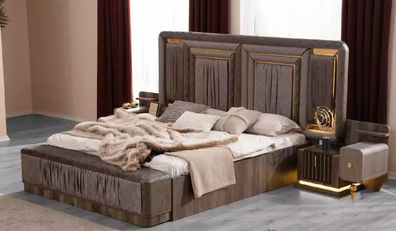 Garnitur Doppelbett Grau Nachttische Schlafzimmer Bett Set 4tlg Luxus