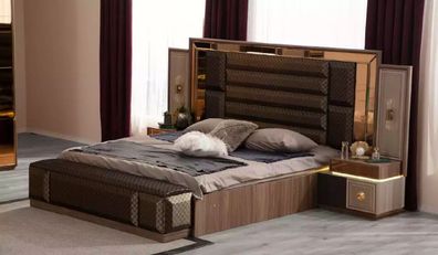 Möbel Schlafzimmerbett Granitur Braun Stoff Doppelbett Set 4tlg Modern