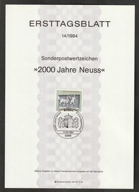 BRD Ersttagsblatt 2000 Jahre Neuss Rossknecht mit Pferd ETB 14-84