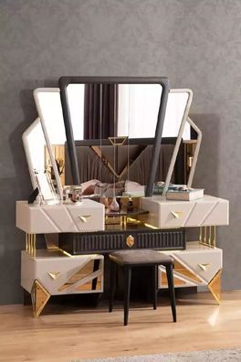 Luxus Schminktisch Spiegel Frisiertisch Konsoletisch Holz Beige Design