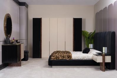 Schlafzimmer Set Bett 2x Nachttische Kleiderschrank Kommode Design Möbel