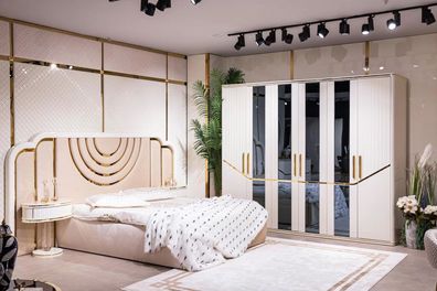 Modern Schlafzimmer Set Bett 2x Nachttische Kleiderschrank Design Möbel 4 tlg.