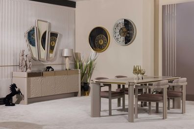 Luxus Esszimmer Set Esstisch + 6x Stühle Sideboard mit 3xSpiegel Essgruppen