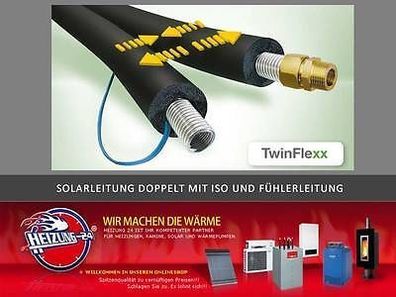 Edelstahl Wellrohr Solarleitung DN16 Twin Tube Doppelleitung mit Isolierung 15m