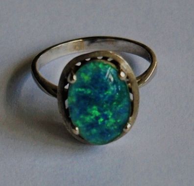 Weißgold Solitär Opal Dublette Triblette Siegel Ring 585 Gold
