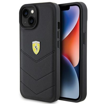 Handyhülle Case iPhone 15 Ferrari Echtleder schwarz