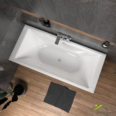 ECOLAM Badewanne 200x90 cm TAMI Acrylwanne für Zwei Wanne Rechteck Füße Siphon GRATIS