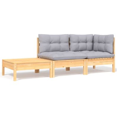 vidaXL 3-tlg. Garten-Lounge-Set mit Grauen Kissen Kiefer Massivholz