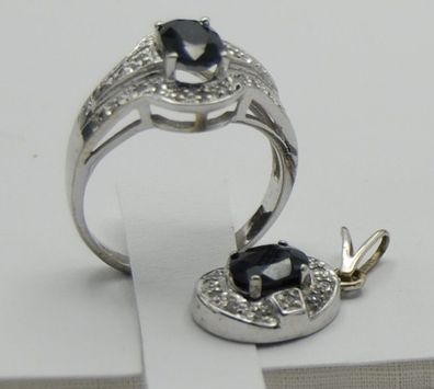 Schmuck Set Weißgold Ring Anhänger Saphir Diamant 585 Gold