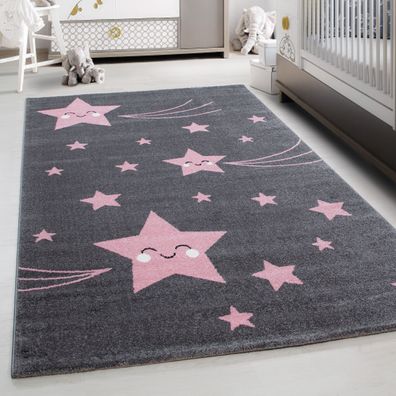 Teppich Kinderteppich Rund Kurzflor Pflegeleicht Sterne Kinderzimmer Pink
