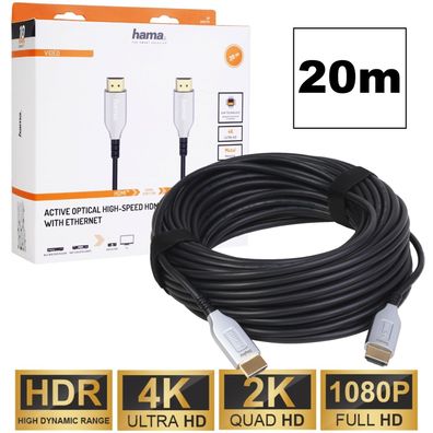 Hama 20m HDMI-Kabel Lang Anschluss-Kabel Optisch 4K 3D UHD Full-HD TV Konsole PC