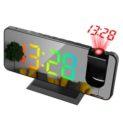 Projektionswecker für Schlafzimmer, RGB Bunte Digitaluhr schwarz