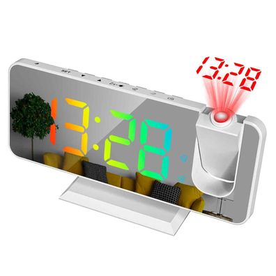 Projektionswecker für Schlafzimmer, RGB bunte Digitaluhr weiß