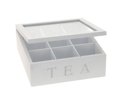 Holz Tee Box mit Deckel weiß - 22 x 22 cm - Aufbewahrungs Kiste Küchen Organizer