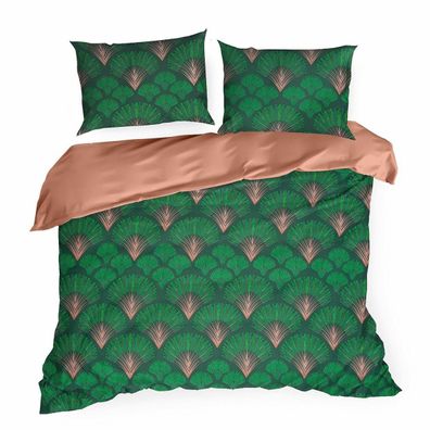 Bettwäsche Kissenbezug Bettbezug Set 160 x 200 cm grün Bettgarnitur Pfau Muster Deko