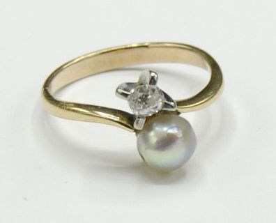Perle Diamant Brillant 0.18 Carat Solitär Ring 585 Gold