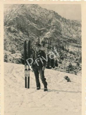 Foto WK Wehrmacht Soldat Uniform Skifahren Berchtesgadener Land Bayern H1.61