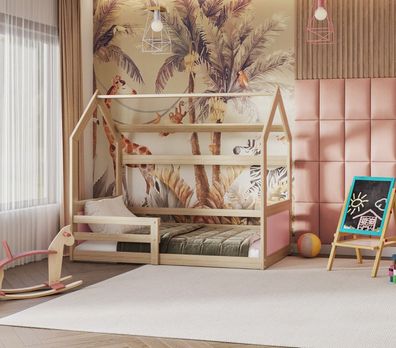 Kinderbett MIA Stil mit Matratze bodentief Jugendbett Massivholz Bodentief Hausbett