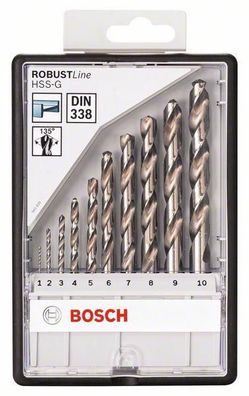 Bosch 10tlg. Robust Line Metallbohrer-Set HSS-G, 135° 10-tlg. Metallbohrer-...