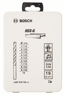 Bosch 19tlg. Metallkassette Metallbohrer-Set HSS-G, DIN 19-tlg. Metallbohrer...