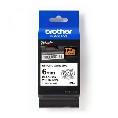 Brother TZeS211 Schriftbandkassette, TZe, laminiert, 6mmx8m, schwarz auf weiß