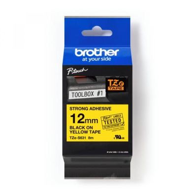 Brother TZeS631 Schriftbandkassette, TZe, laminiert, 12mmx8m, schwarz auf gelb