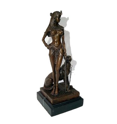 Bronzefigur, erotische Bronze Skulptur Kleopatra, Ägypterin mit Panther, Cesaro