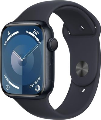 Apple Watch Series 9 45mm Aluminiumgehäuse mit Sportarmband - Mitternacht, S/ M