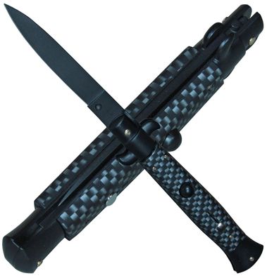 Haller Springmesser schwarz mit Sicherung Stiletto Griff im Carbonfiber Look (18 + )