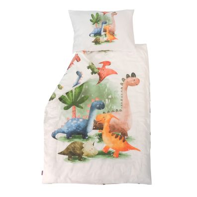Puckdaddy Kinderbettwäsche Tekla 100x135 cm Dino-Design weiß