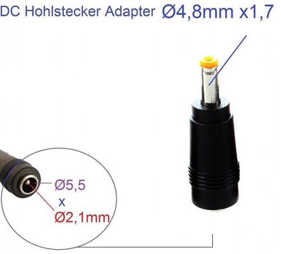 4,8mm x 1,7 Stecker auf 5,5mm x 2,1 Buche DC Hohlstecker Netzteil Adapter
