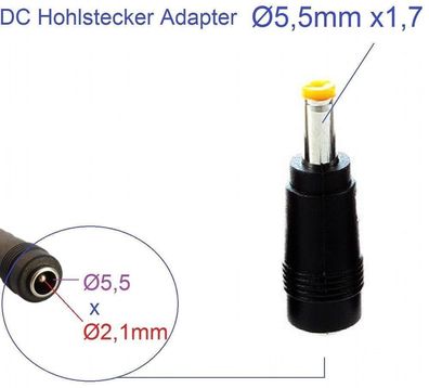 5,5mm x 1,7 Stecker auf 5,5mm x 2,1 Buche DC Hohlstecker Netzteil Adapter
