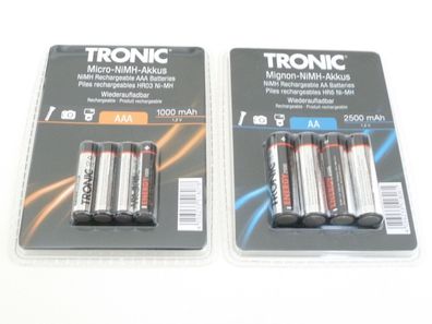 Tronic Akku Set 4x AA 2500mAh + 4x AAA 1000 mAh (wiederaufladbare Batterien)