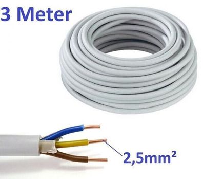 3 Meter Elektrokabel Stromkabel Mantelleitung NYM-J VDE Kabel 3x2,5mm