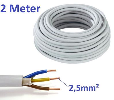2 Meter Elektrokabel Stromkabel Mantelleitung NYM-J VDE Kabel 3x2,5mm