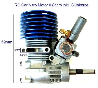 RC Verbrenner Motor Nitro Methan 0,8ccm 1:18 Hubraum inkl. Glühkerze
