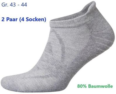 2 Paar Sneaker Funktion Socken mit 80% Baumwolle Größe 43 bis 44 , hell grau