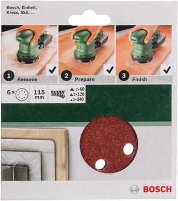 Bosch 6 tlg. Schleifblatt Set Ø 115 mm, Körnung 60/120/240 Exzenterschleifer