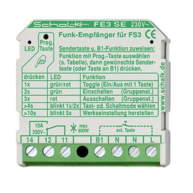 Schalk FE3 SE (230V AC) Funk-Empfängerschalter 1-Kanal 230V AC (UP), VO, 18...