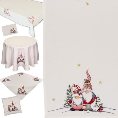 Tischdecke Tischläufer Deckchen Kissenbezug Wichtel Beige Weihnachtsdekoration