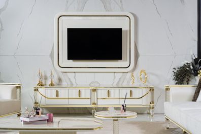 Luxus Wohnwand rtv tv Rahmen Lowboard TV Ständer Weiß Wohnzimmer Möbel Neu