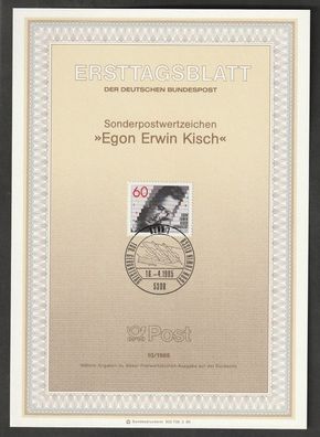 BRD Ersttagsblatt 100. Geburtstag von Egon Erich Kisch Journalist ETB 10-85